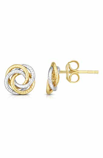 Two Tone 14K Gold Stud Earrings