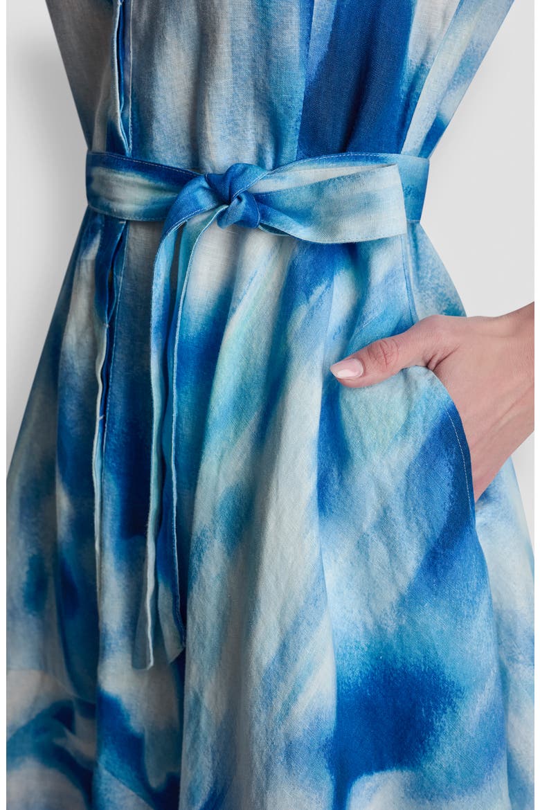 Abstract Print Asymmetric Hem Linen Dress, Alternate, color, MISTED SURF