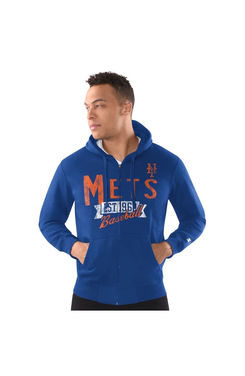 STARTER Men's Starter  Royal New York Mets Classic Distressed Full-Zip Hoodie, Alternate, color, Royal