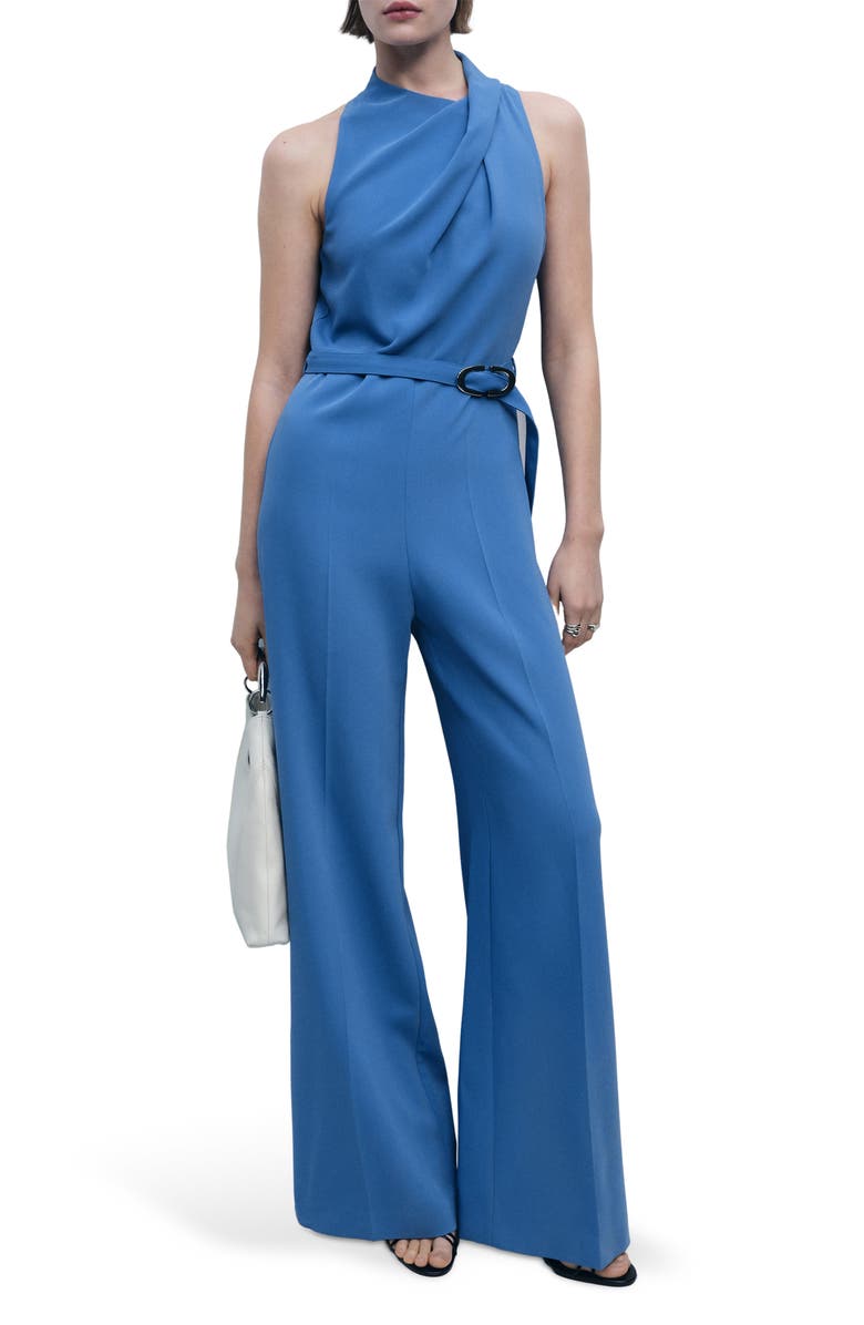 MANGO Belted Jumpsuit, Main, color, Blue