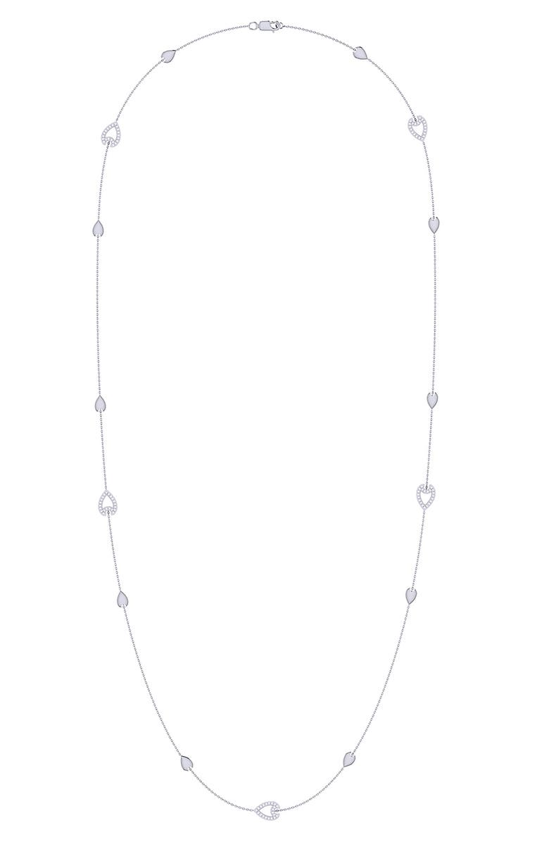 LuvMyJewelry Avani Open Raindrop Diamond Station Necklace, Main, color, Silver