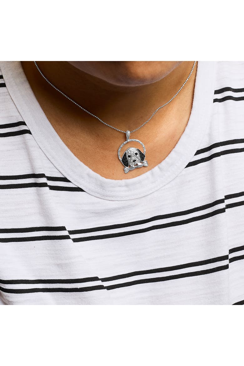 Silver 1/4 Cttw White and Black Diamond Beagle Dog and Bone Pendant Necklace, Alternate, color, White