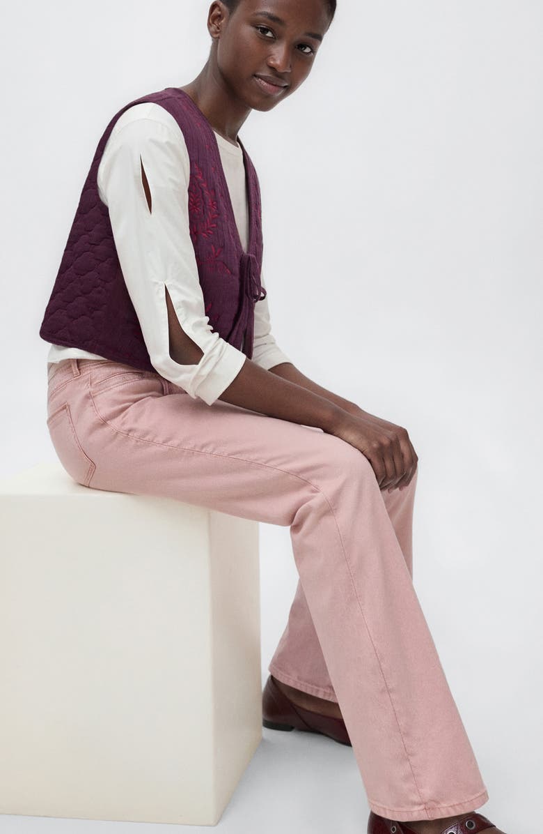 MANGO TEEN Floral Embroidered Cotton Vest, Alternate, color, Burgundy