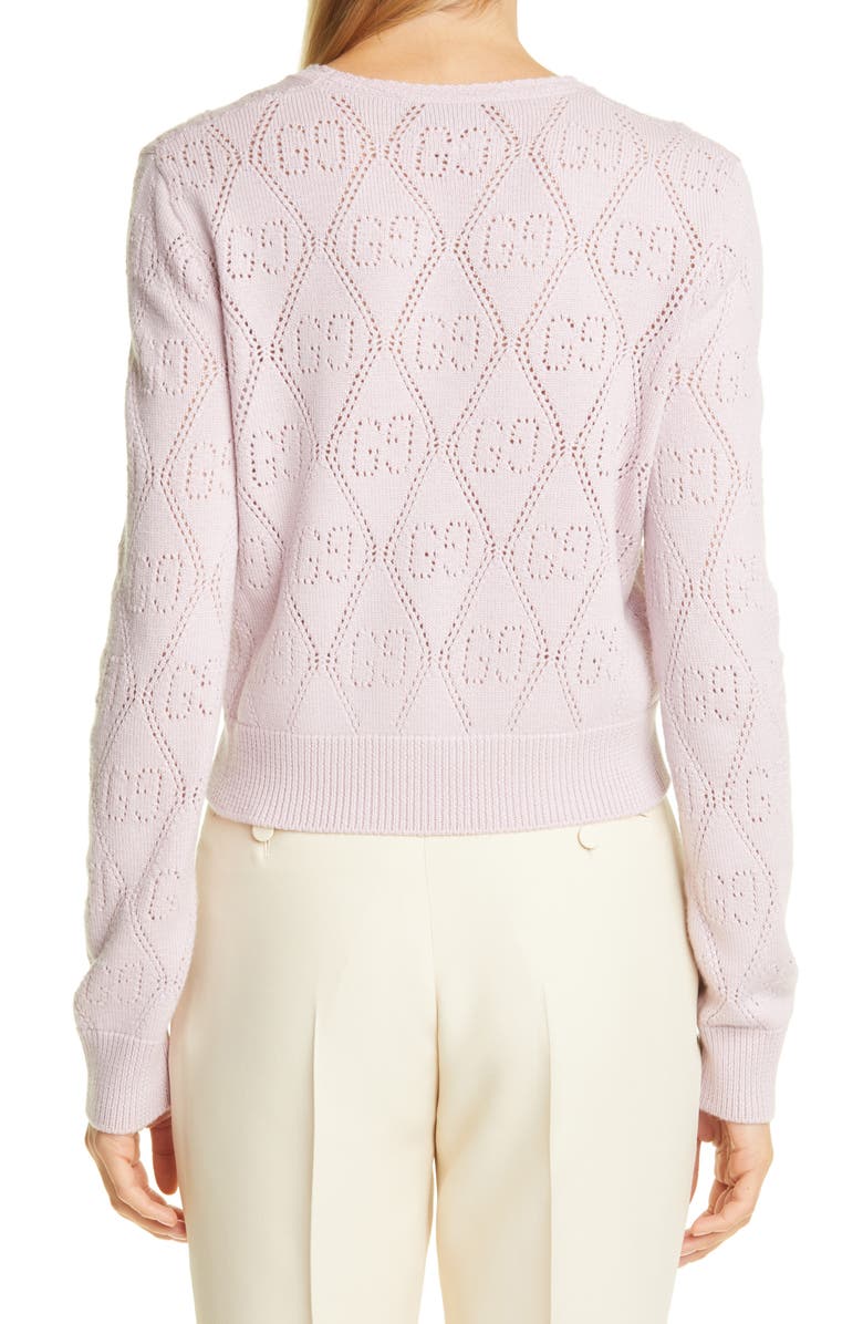 Gucci GG Logo Pointelle Wool Crop Sweater, Alternate, color,