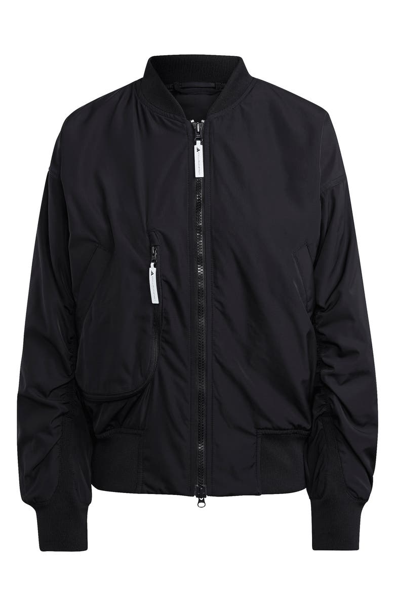 adidas by Stella McCartney Ruched Bomber Jacket, Main, color, Black