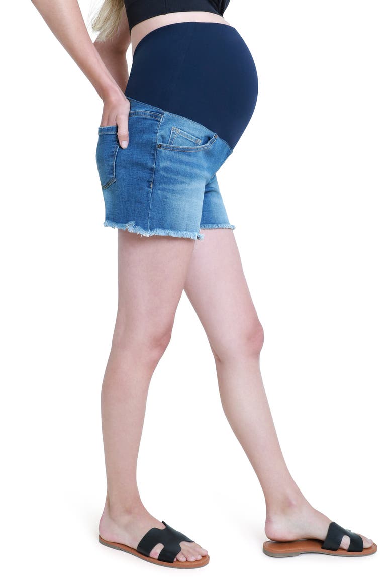 Ingrid & Isabel® Over the Bump Cutoff Denim Maternity Shorts, Alternate, color, MEDIUM WASH