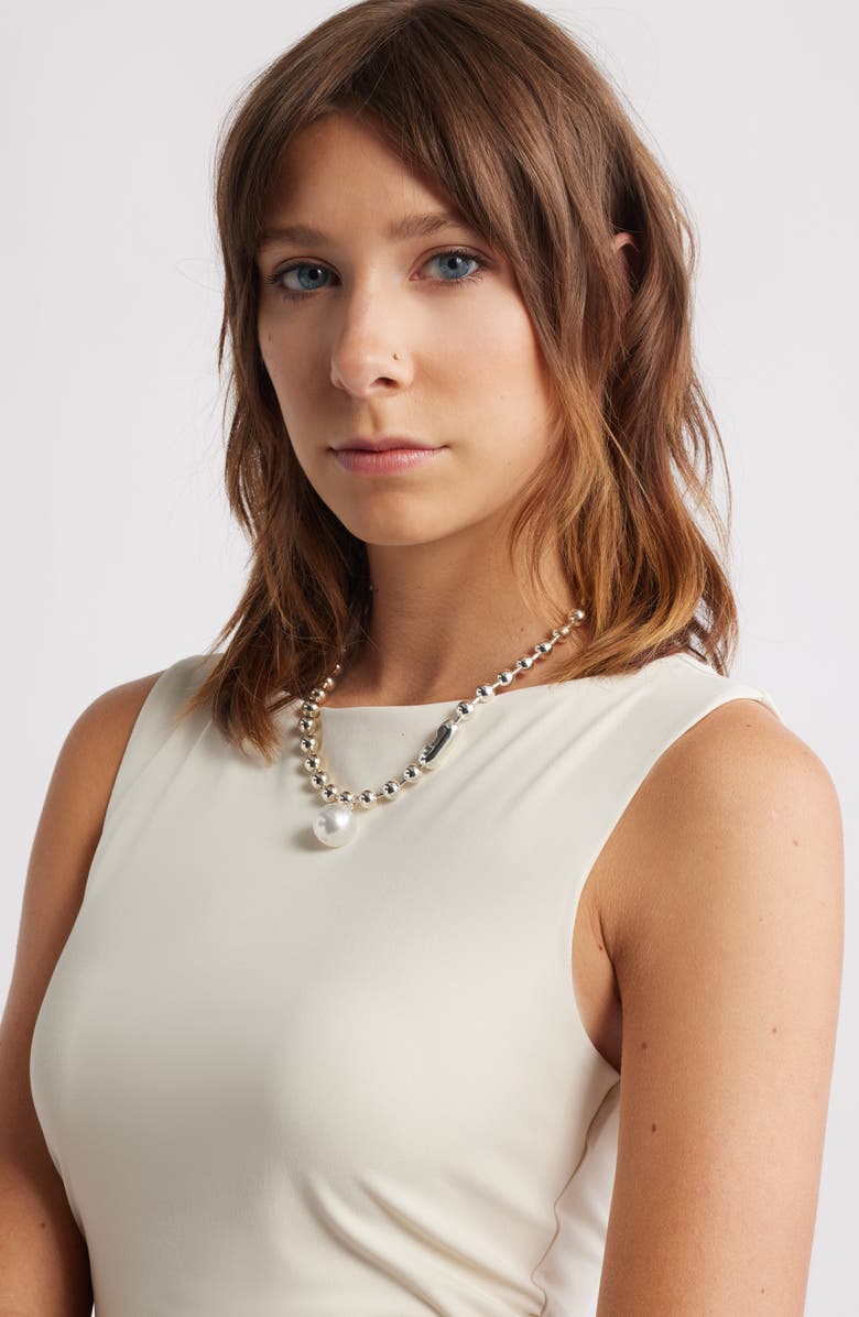 Open Edit Shotbead Cultured Pearl Collar Necklace, Alternate, color, White- Silver