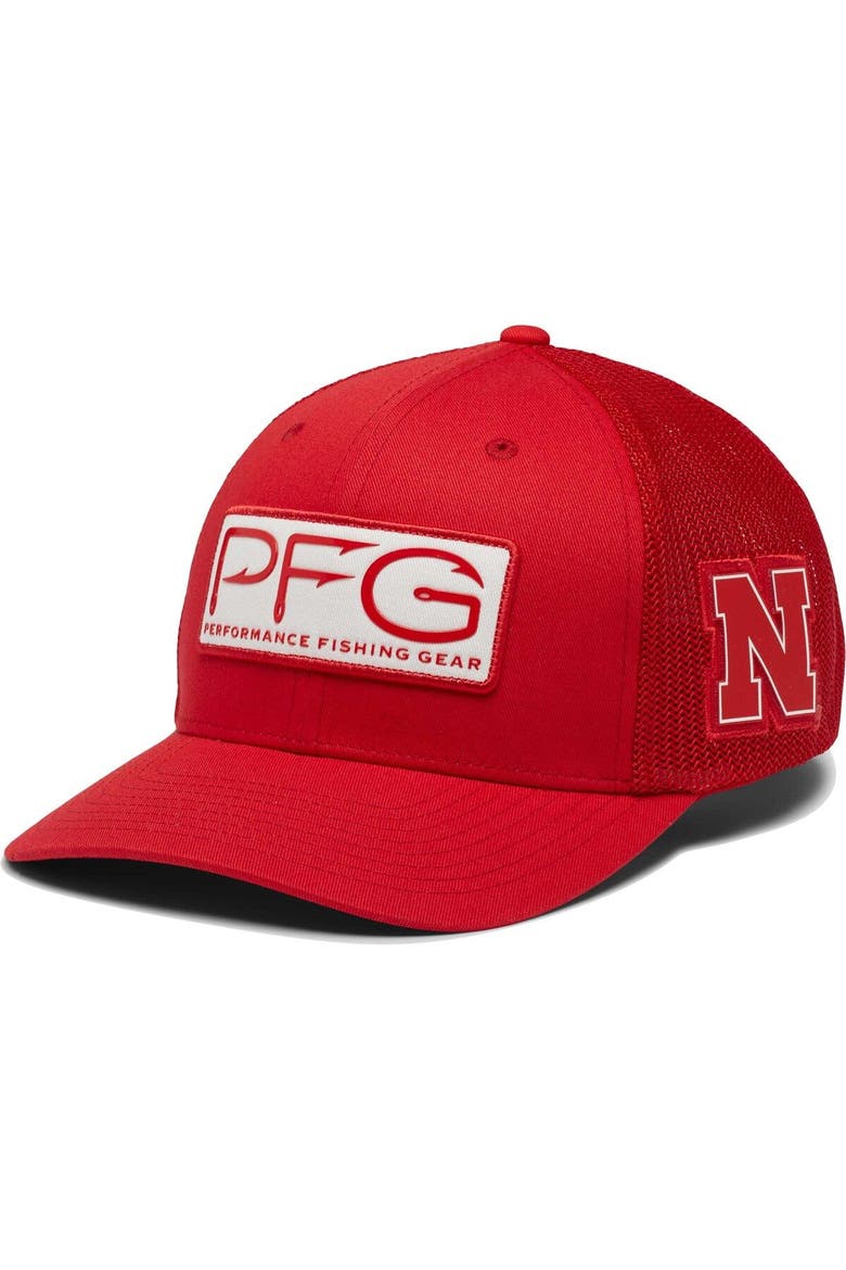 Men's Columbia Scarlet Nebraska Huskers PFG Hooks Flex Hat, Main, color, Scarlet
