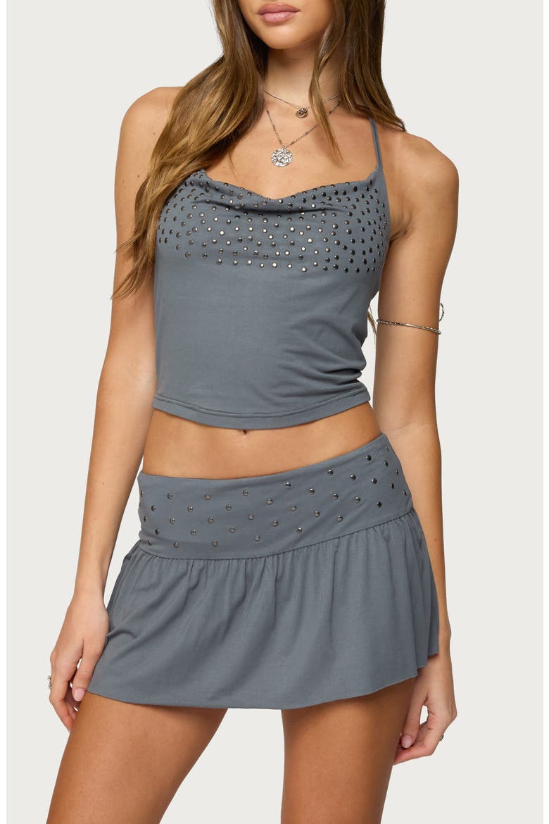 Klara Studded Cowl Neck Crop Halter Top, Main, color, GRAY
