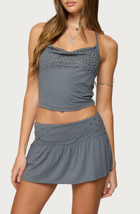 Klara Studded Cowl Neck Crop Halter Top