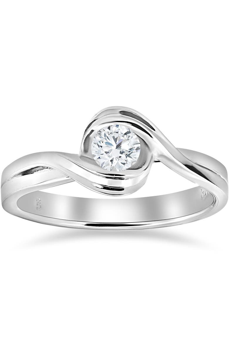 Bliss Diamond 1/2Ct Natural Round Solitaire Diamond Half Bezel Engagement Ring 14k Gold, Main, color,