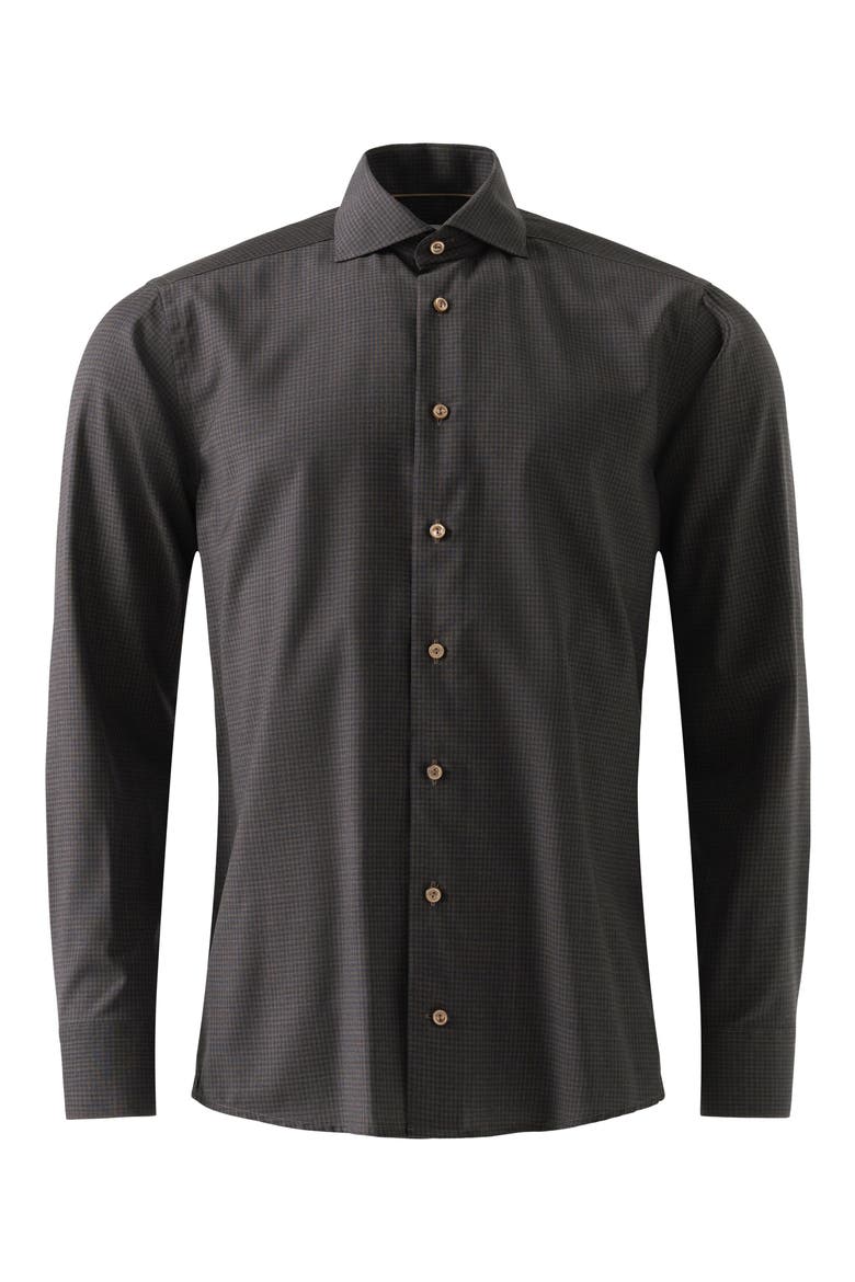 Slim Fit Gingham Check Wool Dress Shirt, Alternate, color, MEDIUM BROWN
