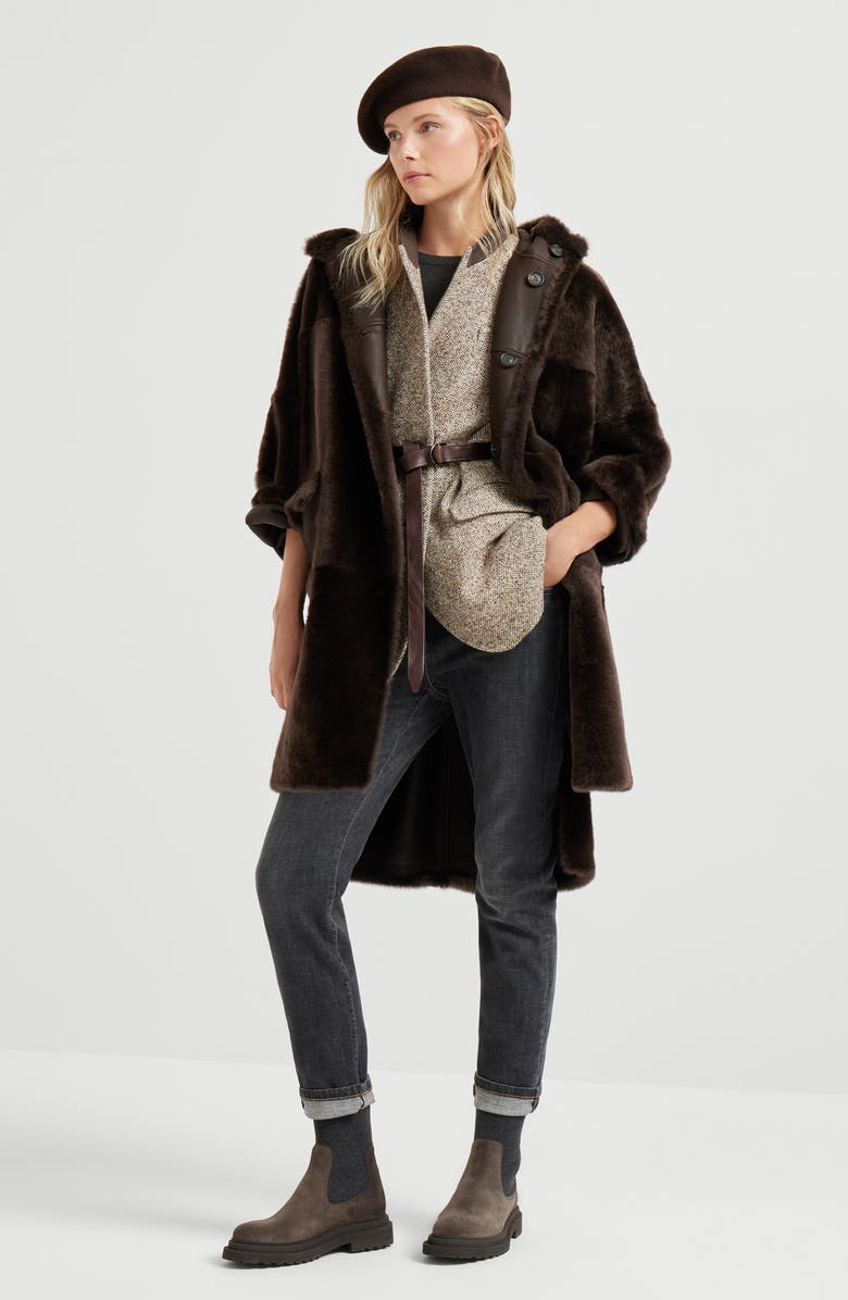 Brunello Cucinelli Shearling reversible coat, Alternate, color, Rust Brown