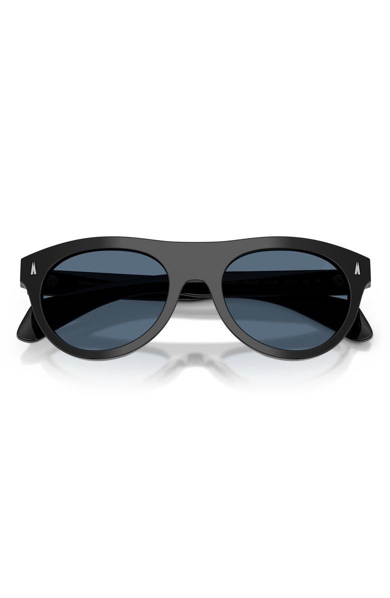 Moncler 53mm Splash Oval Sunglasses, Alternate, color, Shiny Black / Dark Blue