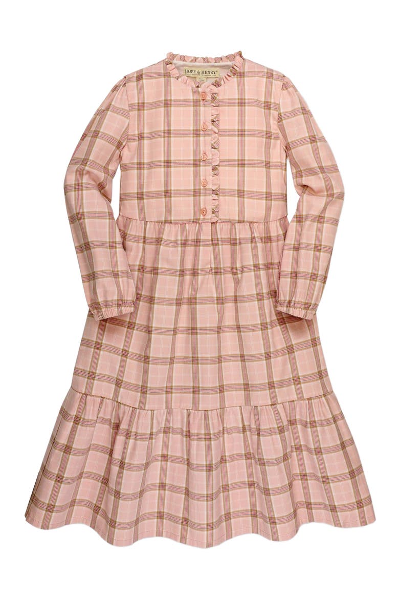 Baby Girls' Organic Tiered Ruffle Neck Dress, Infant, Main, color, Fall Rose Plaid