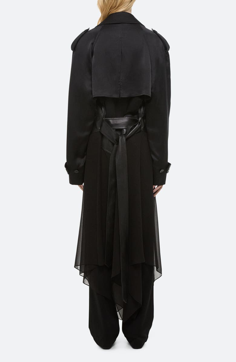 Helmut Lang Mixed Media Scarf Detail Silk Trench Coat, Alternate, color, Black
