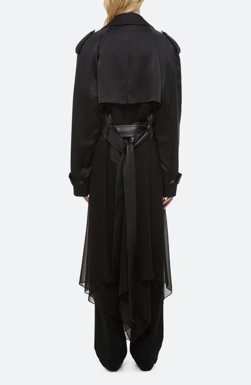 Helmut Lang Mixed Media Scarf Detail Silk Trench Coat In Black