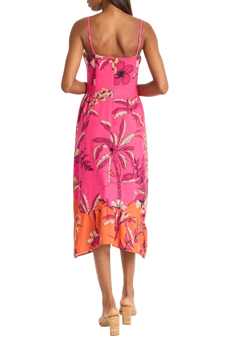 Floral Linen Blend Fit & Flare Midi Dress, Alternate, color, PINK POWER/ LIGHT RUST