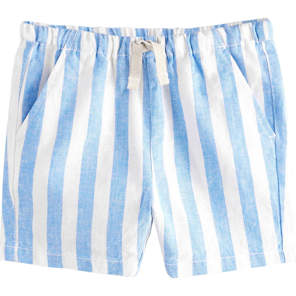 Next Kids' Stripe Linen & Cotton Drawstring Shorts In Blue