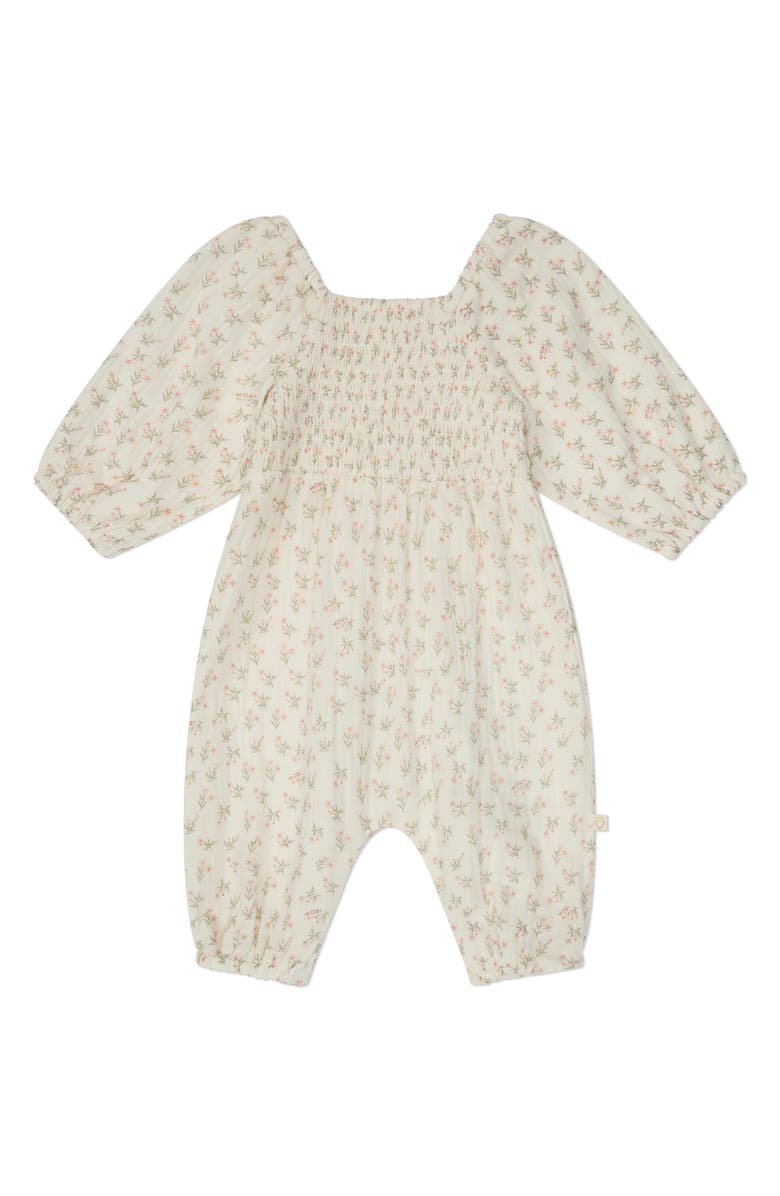 MORI Floral Smocked Organic Cotton Gauze Romper, Main, color,