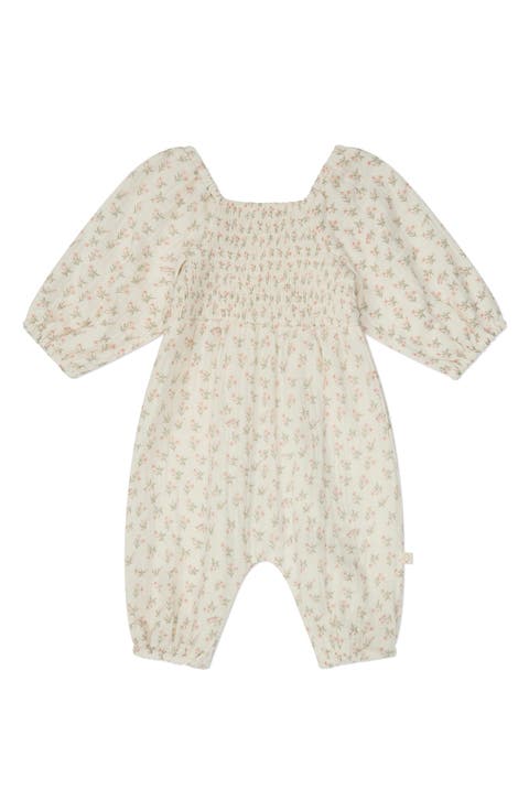 Floral Smocked Organic Cotton Gauze Romper (Baby)