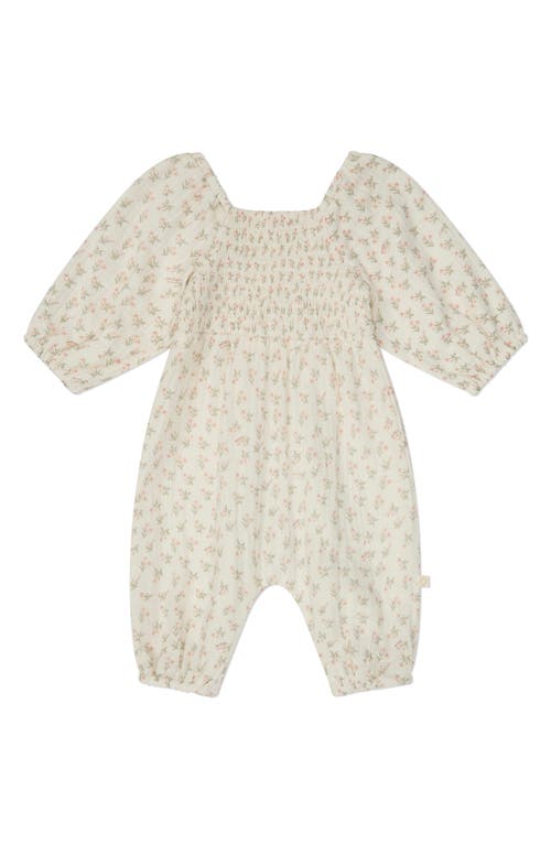 Mori Floral Smocked Organic Cotton Gauze Romper In Grass Floral