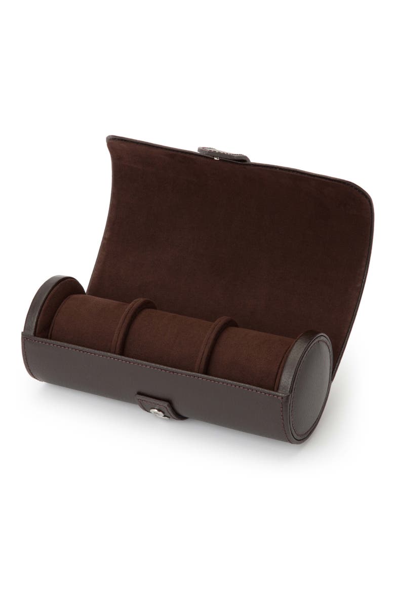 Black Leather Watch Roll, Alternate, color, BROWN
