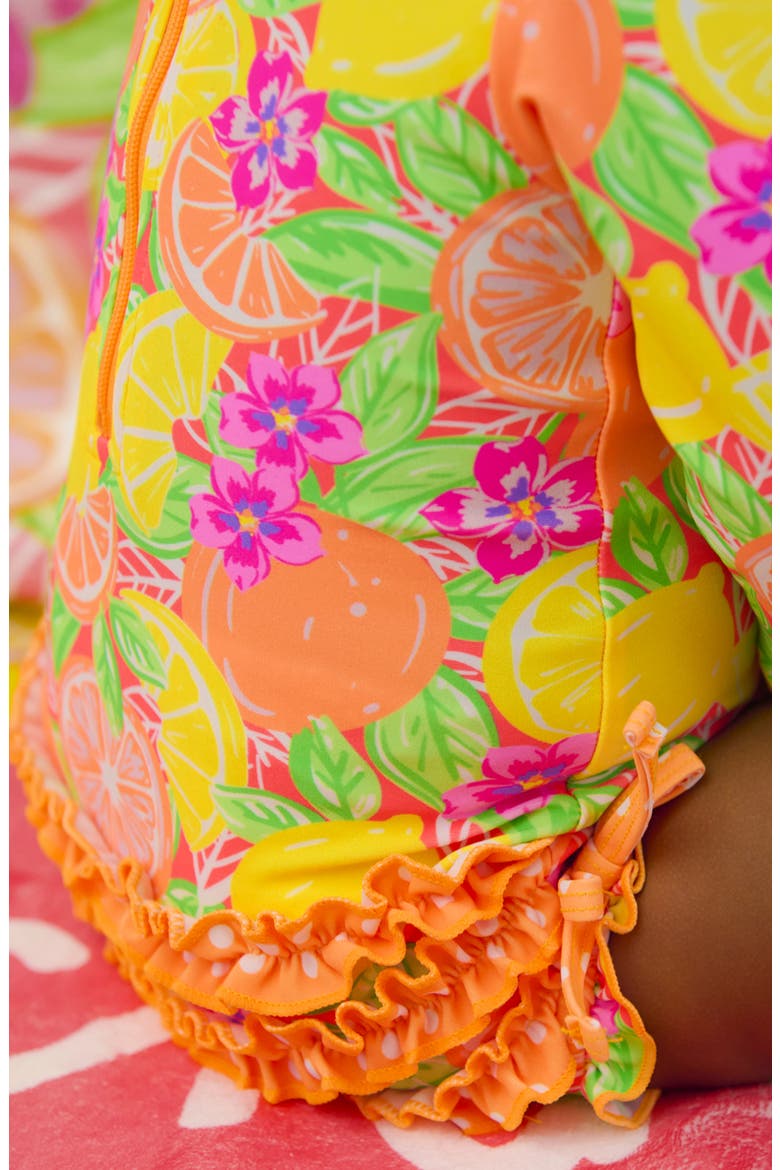 Neon Ruffle Long Sleeve UPF 50+ One-Piece Rashguard Swimsuit, Alternate, color, YELLOW