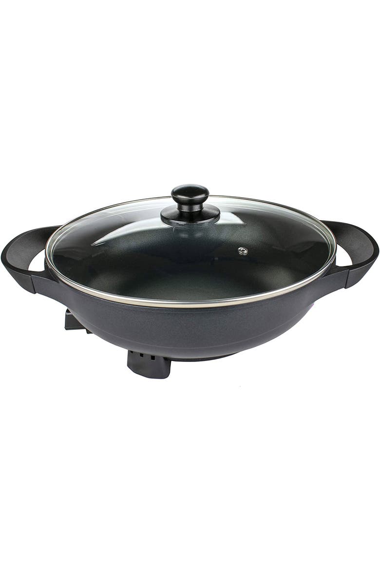 13" Flat Bottom Electric Wok Skillet w/ Glass Lid Black, Alternate, color, Black