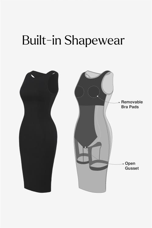 Popilush Shapewear Modal Tummy Control Midi Dress In Midnight Black