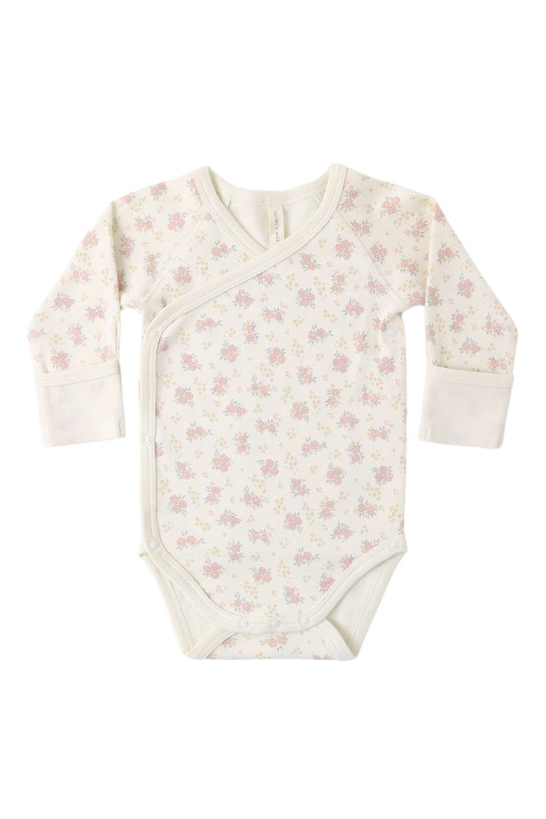Flower Field Long Sleeve Cotton Bodysuit, Alternate, color, IVORY