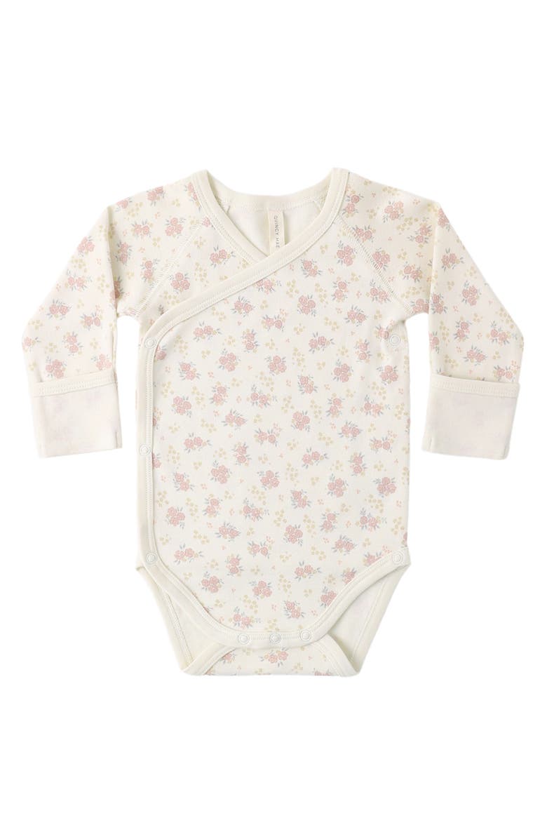 QUINCY MAE Flower Field Long Sleeve Cotton Bodysuit, Alternate, color, Ivory