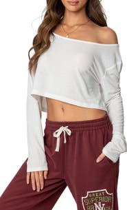 EDIKTED One-Shoulder Long Sleeve Crop Top