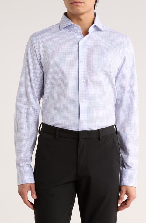 Trim Fit Textured Stretch Cotton Dress Shirt