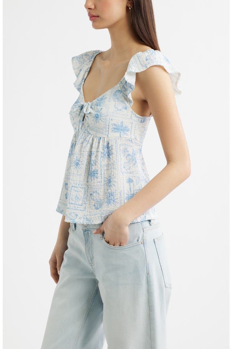 Flutter Sleeve Top, Alternate, color, WHITE- BLUE VACATION STAMP