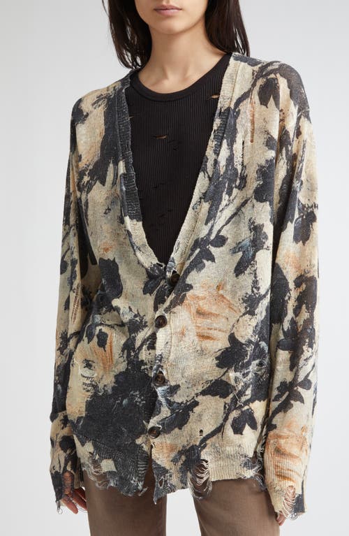 R13 Floral-print Frayed Cardigan In Multi