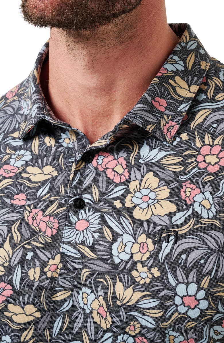 TravisMathew Red Featherweight Day Floral Piqué Polo, Alternate, color, Black