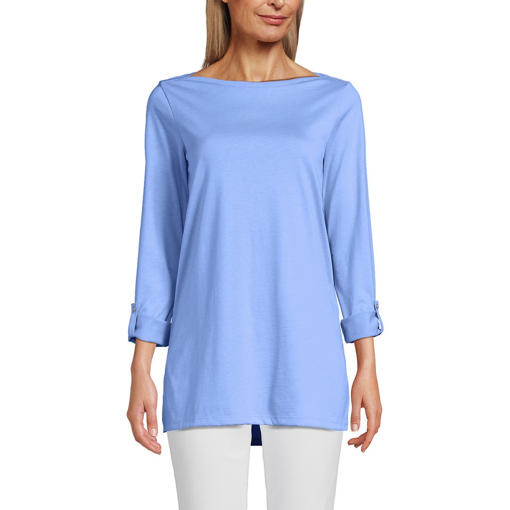 Lands' End Supima Cotton Adjustable 3/4 Sleeve Boatneck Tunic In Blue