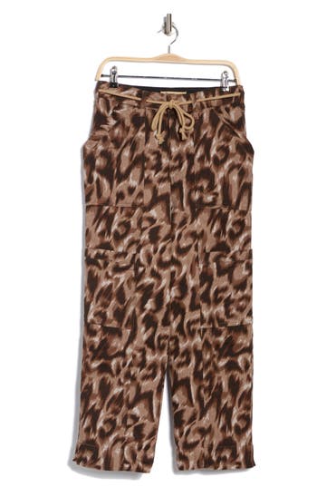 Shop Democracy Belted Cargo Crop Straight Leg Pants In Walnut Multi