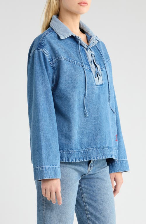 Damson Madder Scarlett Lace-up Denim Rugby Shirt In Blue
