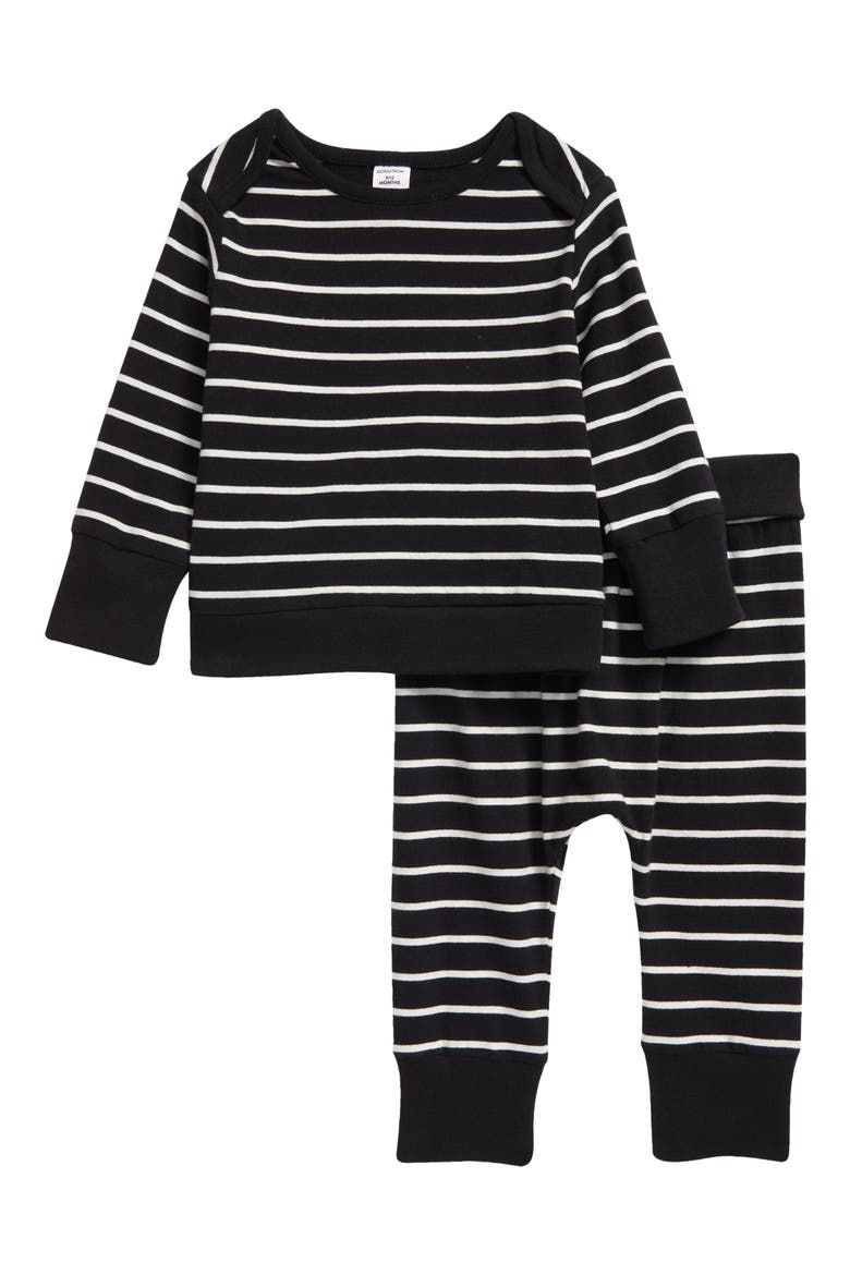 Kids' Nordstrom Grow with Me Organic Cotton Top & Pants Set, Main, color, BLACK STRIPE