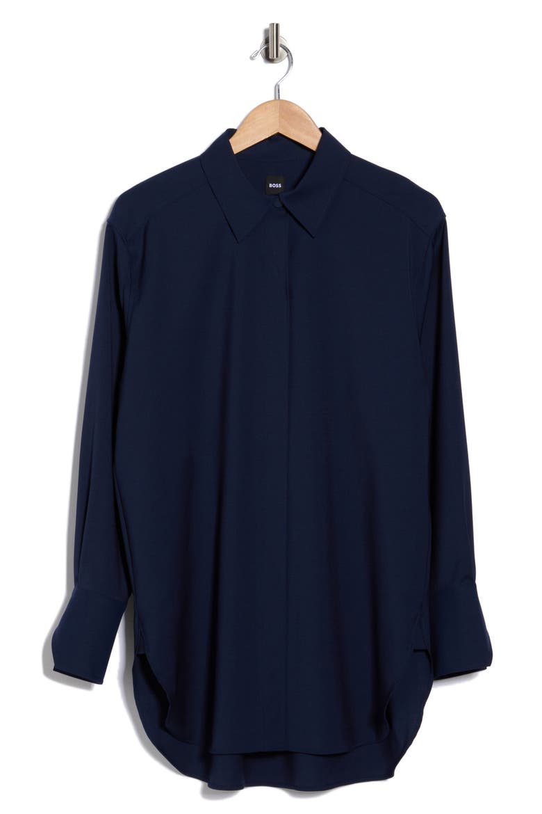 Bertoa Virgin Wool Button-Up Shirt, Alternate, color, DK BU