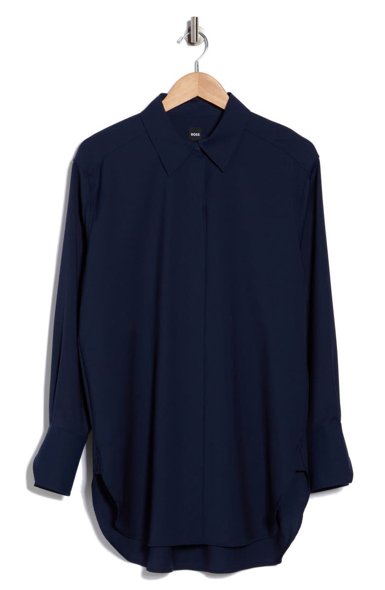 BOSS Bertoa Virgin Wool Button-Up Shirt, Main, color, Dark Blue