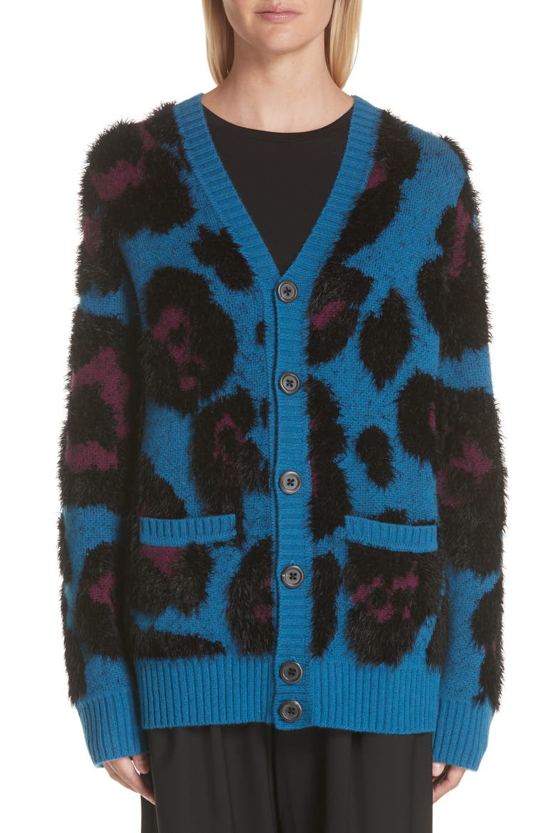 Leopard Print Cardigan, Alternate, color, TEAL MULTI