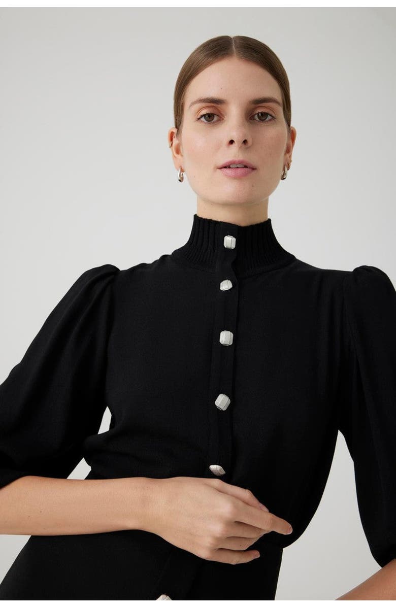 Exquise Amanna High Neck Knit Shirt, Main, color, Black