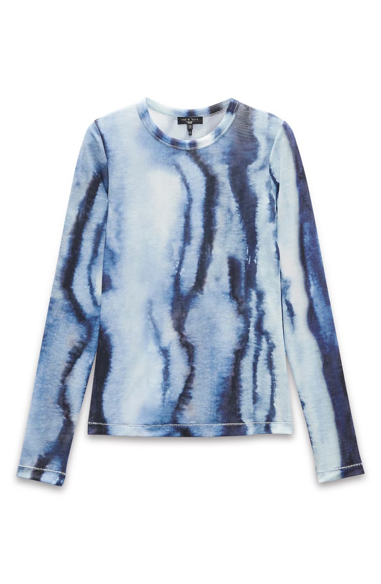 rag & bone Yana Mesh Long Sleeve Top, Alternate, color, Blue Multi