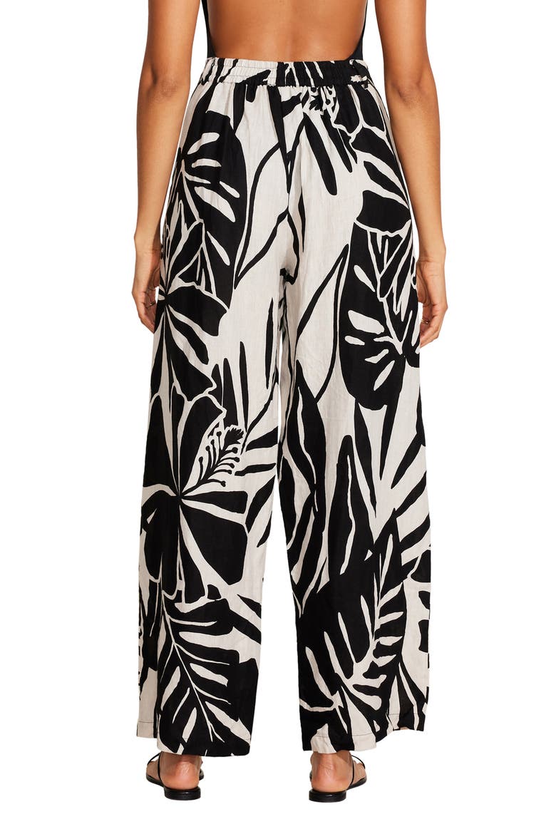 The Getaway High Waist Wide Leg Linen Cover-up Pants, Alternate, color, GRAPHIC JUNGLE ECOLUX