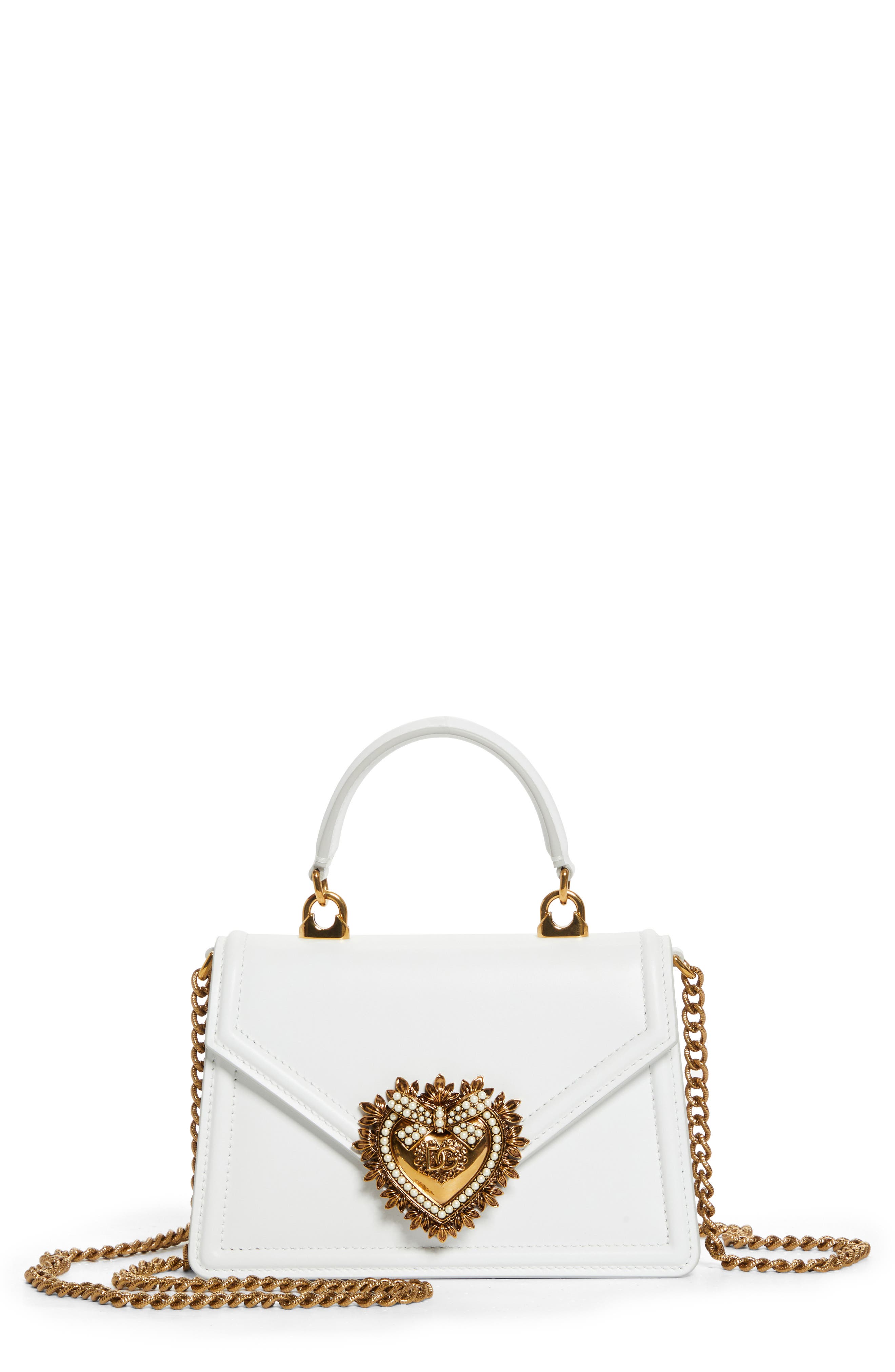 Dolce&Gabbana Mini Devotion Leather Top Handle Bag, Main, color, Optical White
