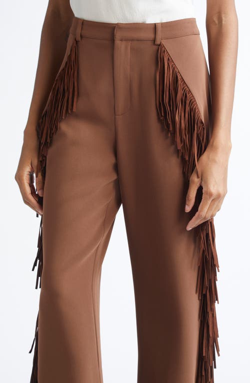 Cinq À Sept Fringe Trim Straight Leg Pants In Brown