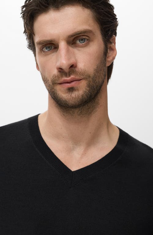 Mango Solid Wool V-neck Sweater In Black